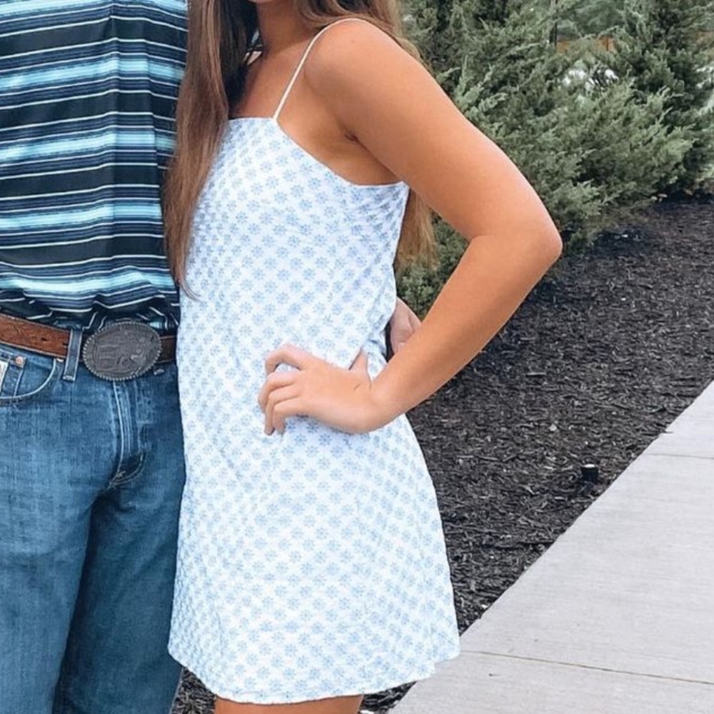 White and blue floral dress mini